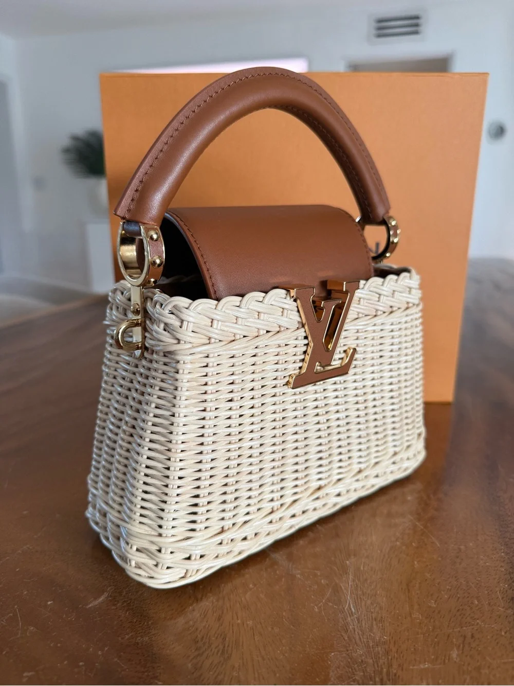 Louis Vuitton Brown Cognac Wicker Capucines Mini Handbag